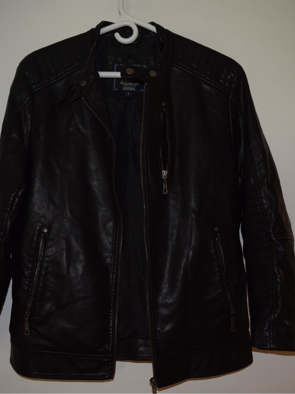 Rifle Specialty Goods Black Faux Leather Moto Jacket S Bomber
